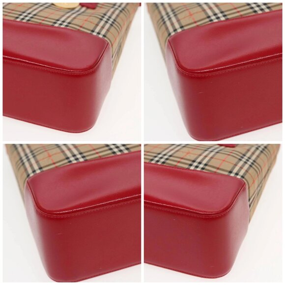 BURBERRY Nova Check Tote Bag Canvas Beige Red Auth - Picture 15 of 15